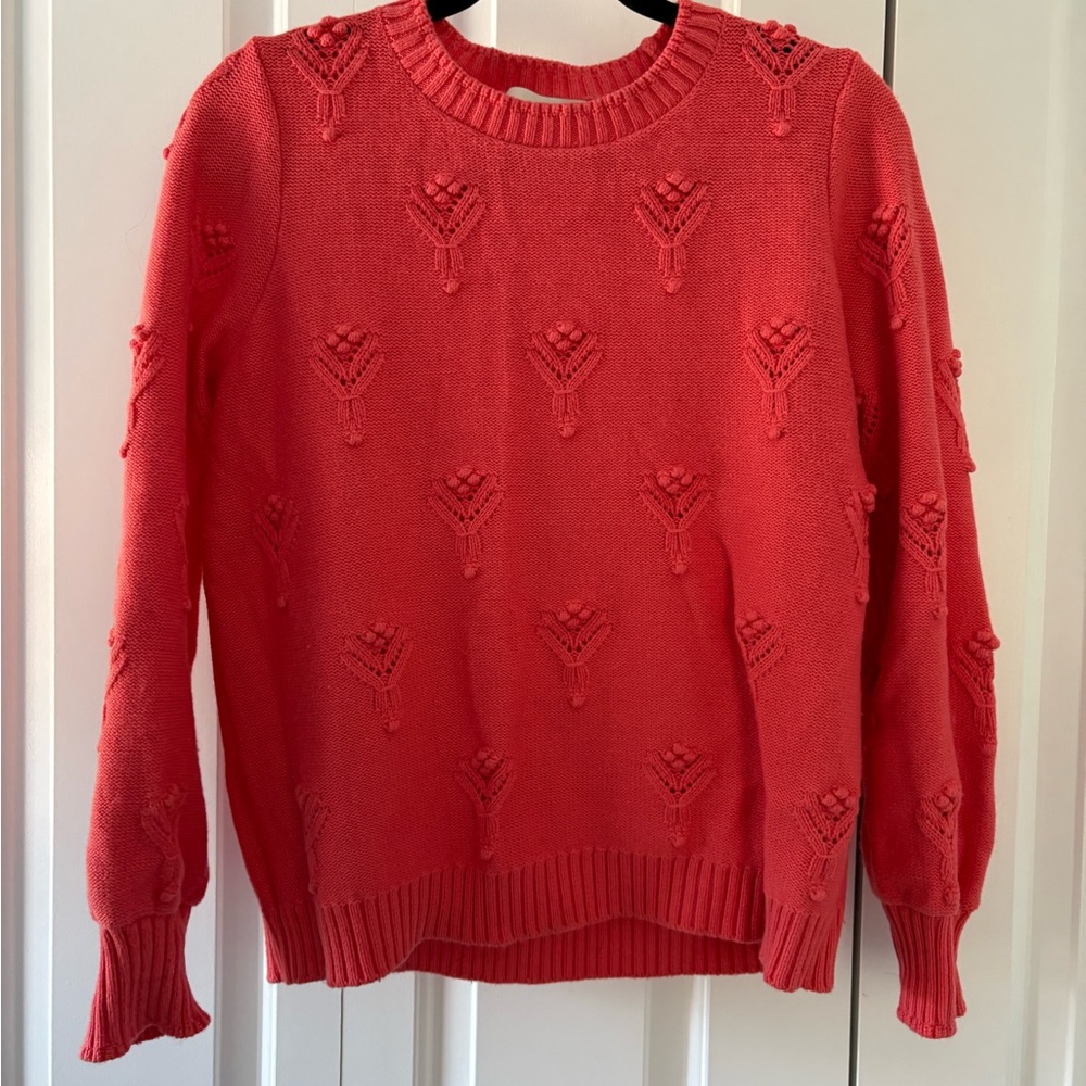LOFT Women Large Petite Coral Textured Crew Neck Sweater - Picture 1 of 10